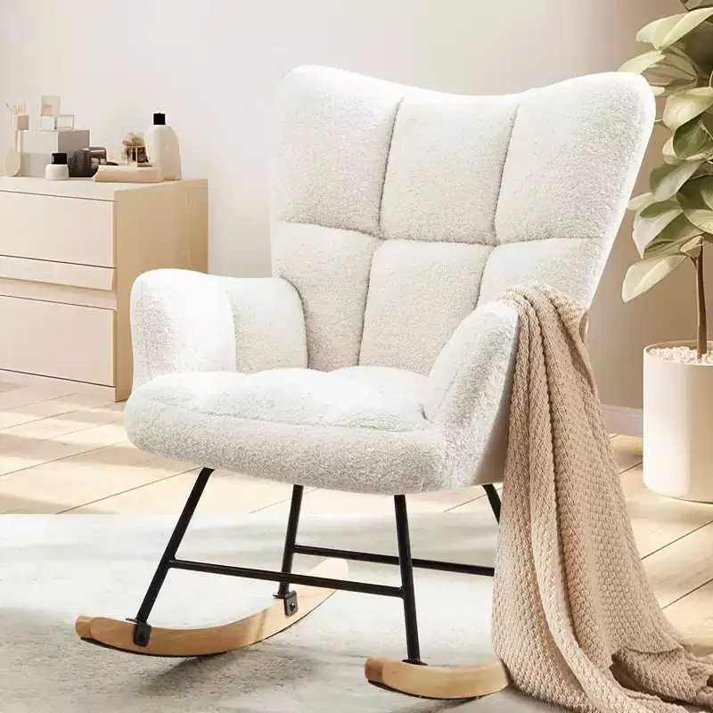 Teddy Upholstered Modern Glider Rocker High Backrest Reading Chair for Nursery Bedroom Living Room