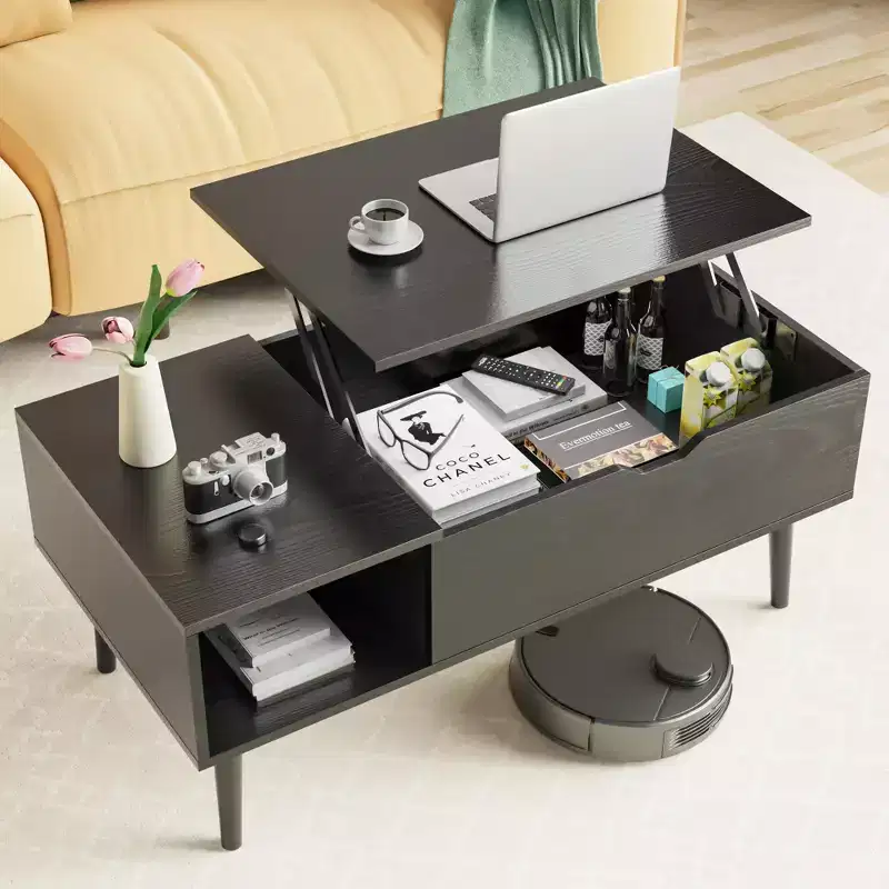 Lift-Top Coffee Table with Hidden Storage and Open Shelf