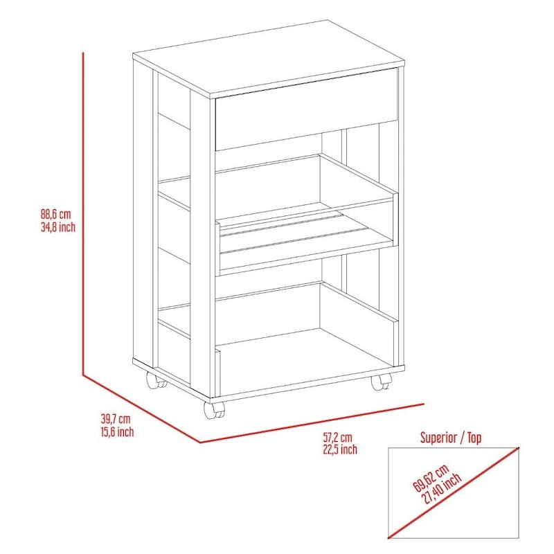 Verona 2-Tier Shelf and drawer kitchen cart