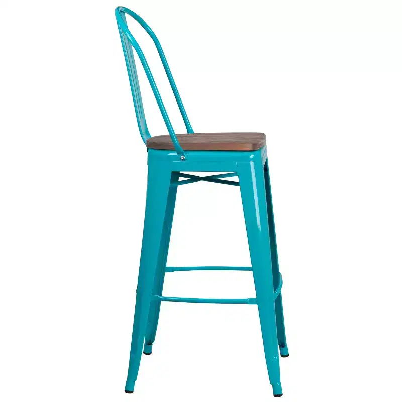Flash Furniture 30 High Metal Barstool with Back and Wood Seat