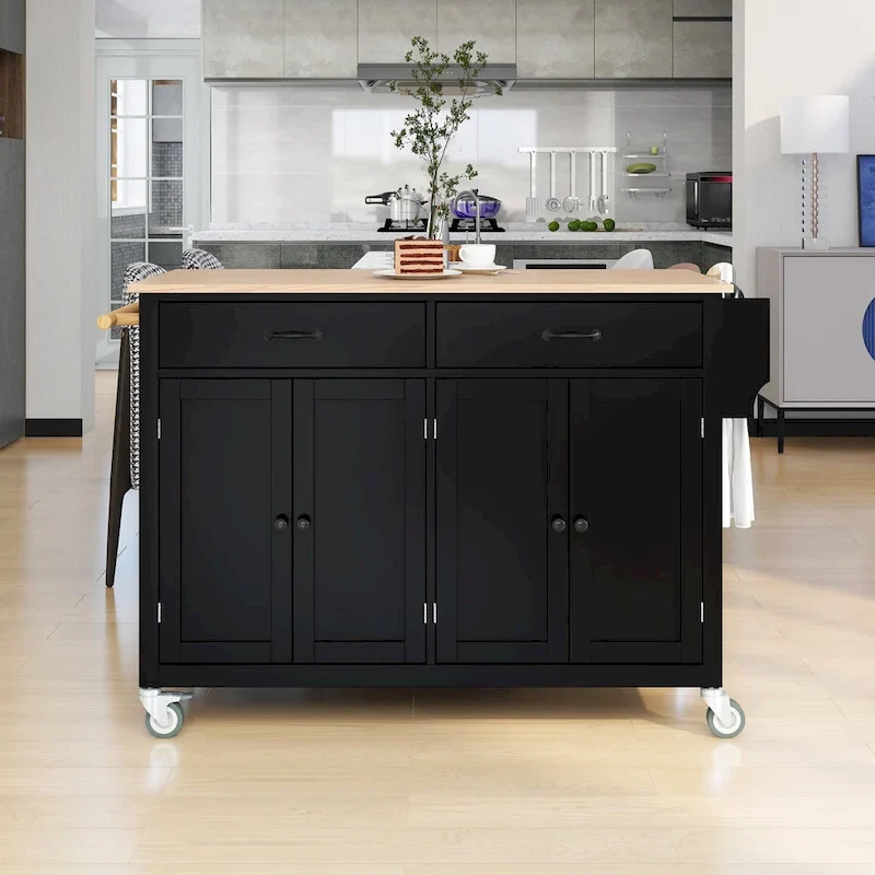 Kitchen Island Finish with Wood Top Kitchen Cart
