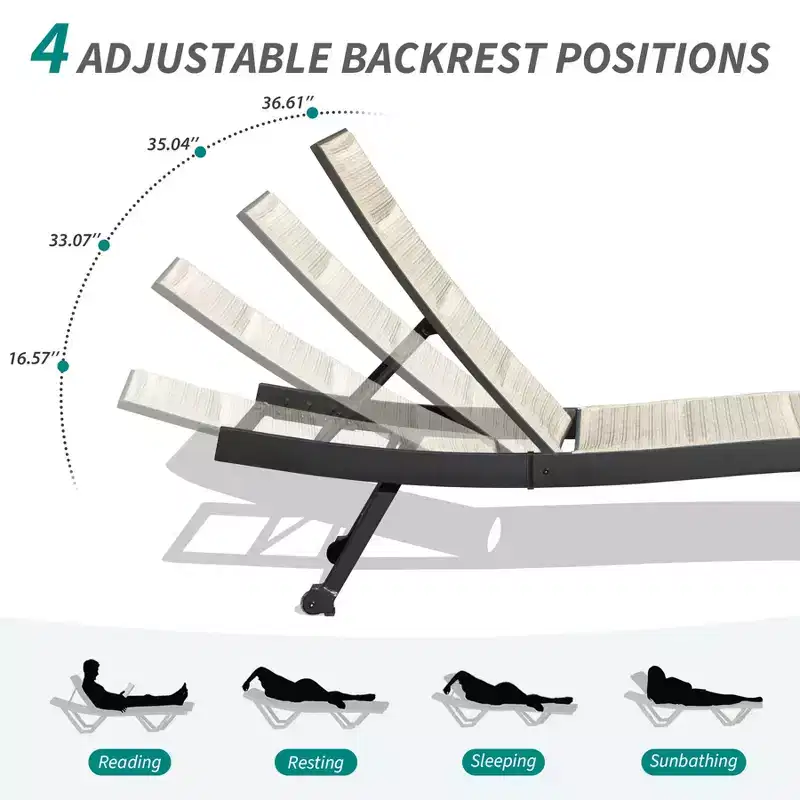 Patio Chaise Lounge of 2-Aluminum Textilene Adjustable Pool Lounger
