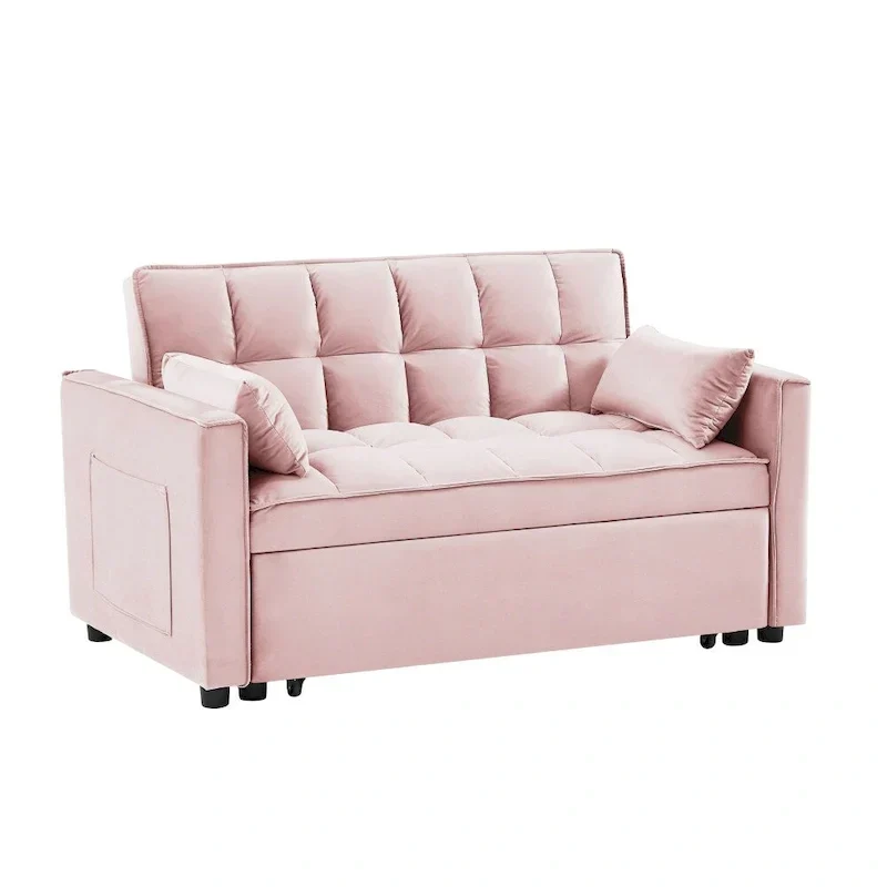 3 in 1 Convertible Velvet Sofa Couch w/Pullout Bed and Reclining Backres