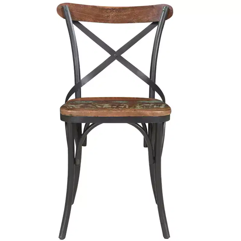 HomeRoots Set of Two Brown And Black Metal And Wood Cross Back Dining Side Chairs