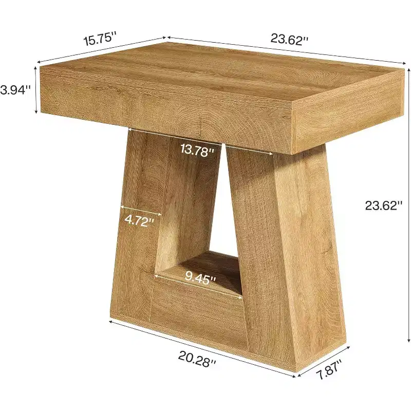 Lantine 24-Inch Modern Side Table Set of 2, 2-Tier Narrow Wooden End Table with Trapezoid Base for Living Room, Bedroom, Natural Wood Color