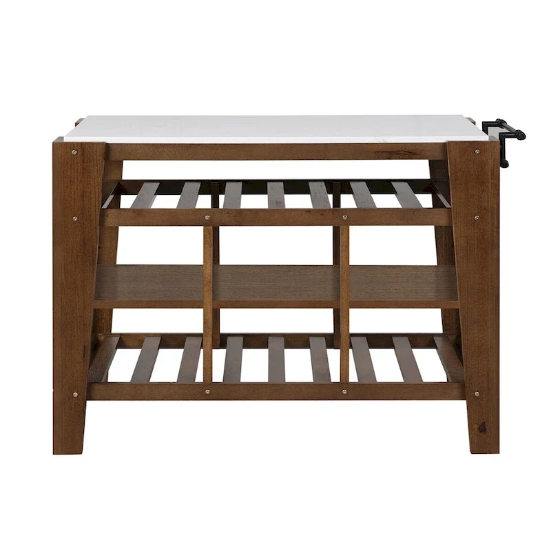 Kitchen Island with 3 Open Shelves in White