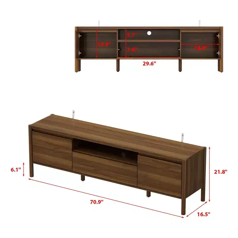 Minimalist Natural Style Modern TV Stand with Solid Wood Legs - Organize Media & Decor Spacious Storage