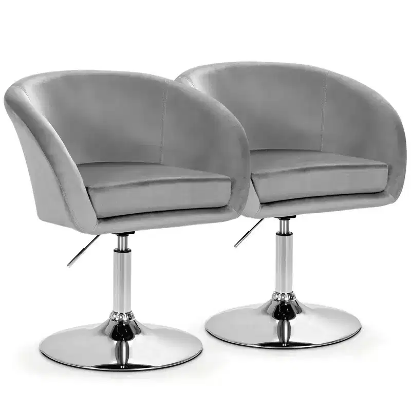 Costway Set of 2 Modern Velvet Chair Height Adjustable Bar Stool Swivel
