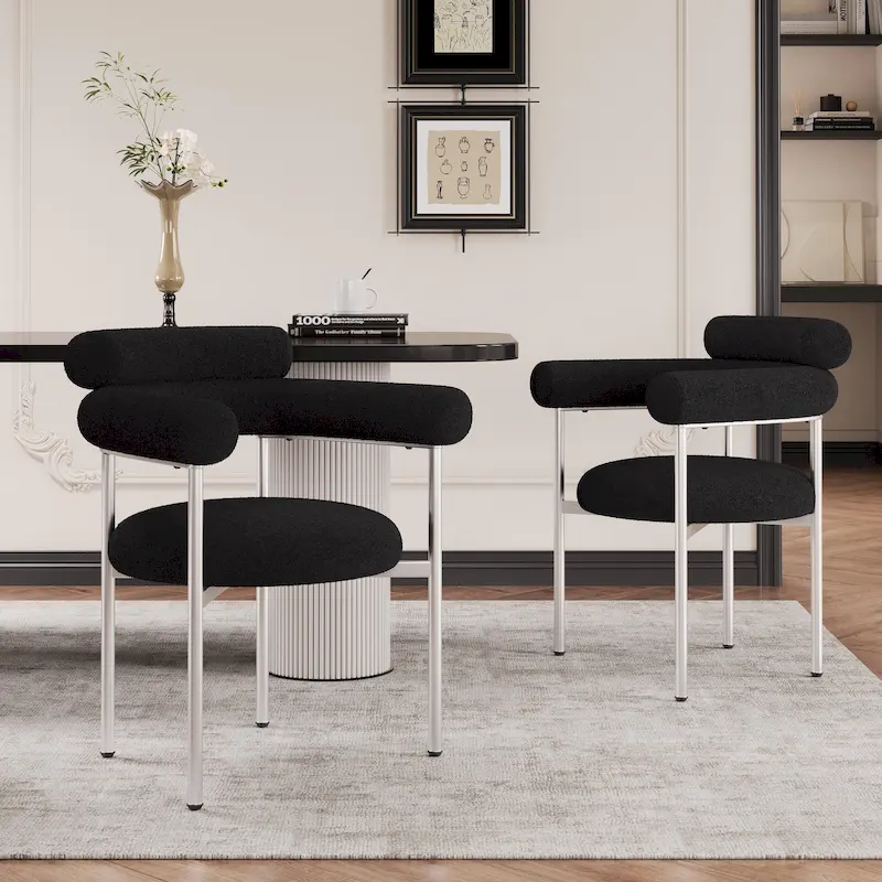 Naci Modern Fabric Arm Dining Chairs with Metal legs by Christopher Knight Home