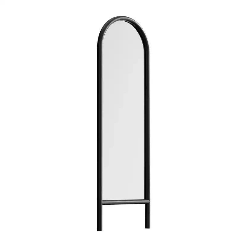 64 Black Solid Wood Arch Leaning Ladder Framed Full Length Mirror