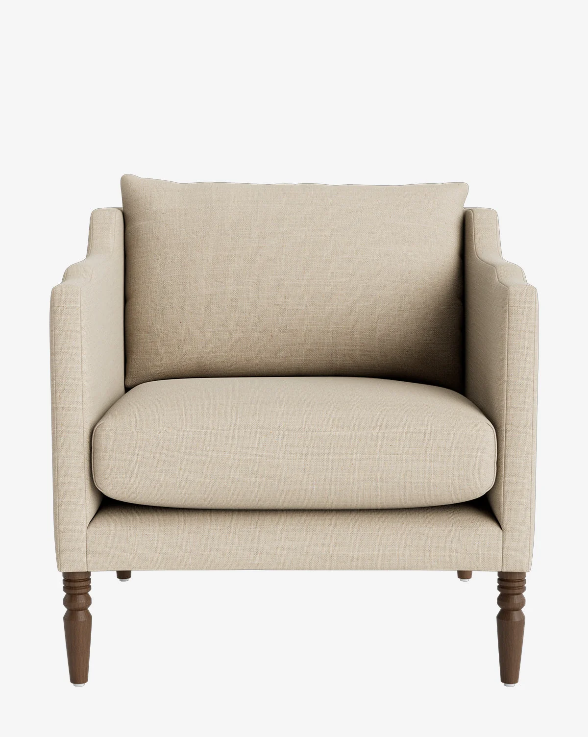 Traditional Upholstered Lounge Chair with Turned Legs & Eye-Catching Arm Details for Living Room