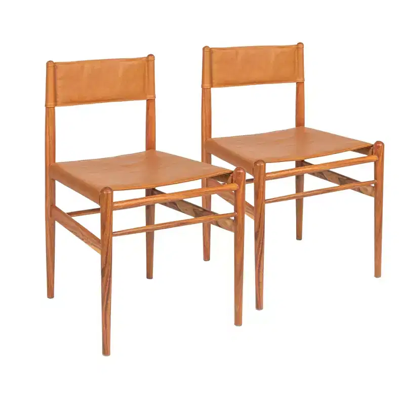 Storied Home Solid Wood and Leather Dining Chair, Set of 2