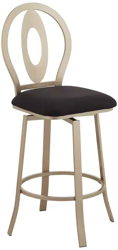 55 Downing Street Metal Swivel Bar Stool Champagne Gold 29 High Mid Century Modern Black Cushion with Backrest Footrest for Kitchen Counter Island