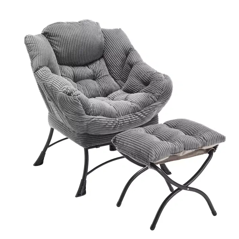 Zeus & Ruta Modern Upholstered Lounge Chair with Armrests, Side Pocket & Matching Ottoman