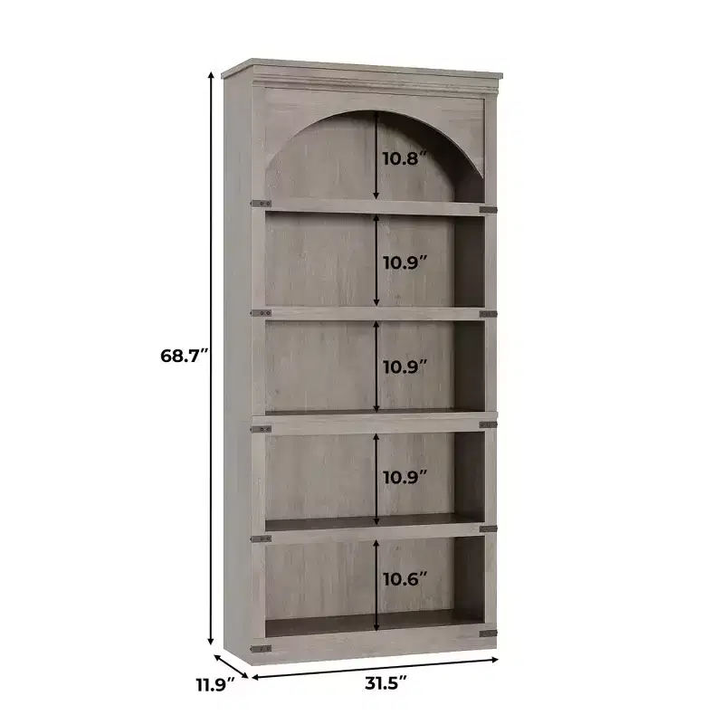 68 Tall Arch Display Cabinet, 6 Tier Bookshelves and Bookcases, Floor Standing Storage Shelves, Furniture Home Decor for Bedroom Living Room Office