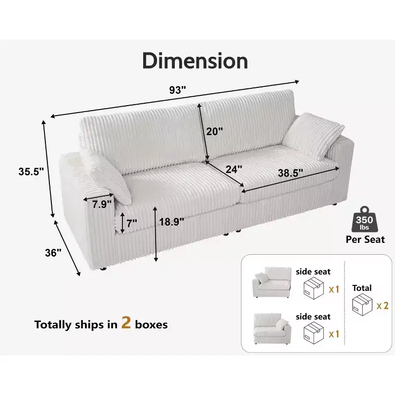Dyonery Modular Corduroy Sectional Sofa with Washable Covers