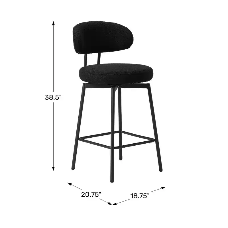 Modern Upholstered Faux Shearling Fabric Counter Height Bar Stools with Back (Set of 2