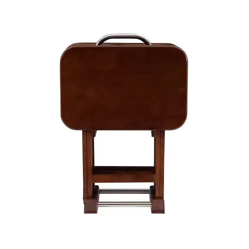 5pc Grant Folding TV Snack Tray Tables Dark Cherry/Chrome - Powell: Set of 4 with Stand, MDF Wood Finish