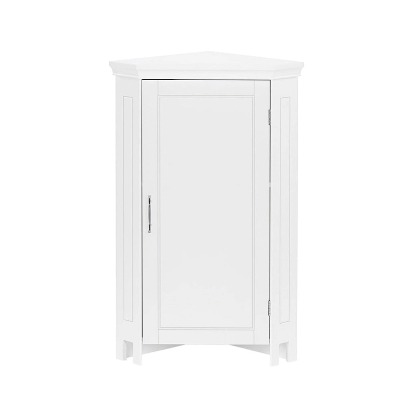RiverRidge Somerset Corner Floor Bathroom Storage Cabinet Organizer with Doors and an Adjustable Shelf - White