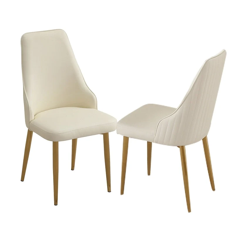 Dining Chair with PU Leather White strong metal legs for Living Room Dining Room Reception Room (Set of 2)