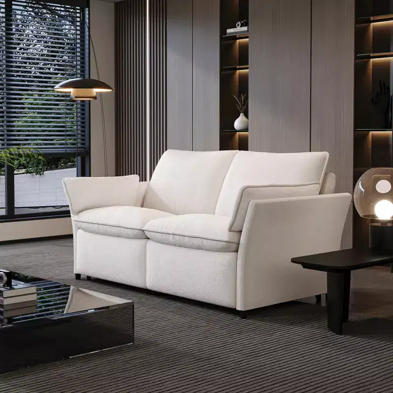 ATJafurn White Chenille Electric Reclining Sofa with USB Charging and Pillow Armrests Each Seat Has Independently Adjustable Motors, for Living Room