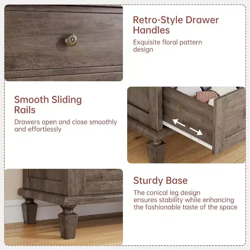 Wood 6-Drawer Dresser with Tapered Legs — Distressed Finish
