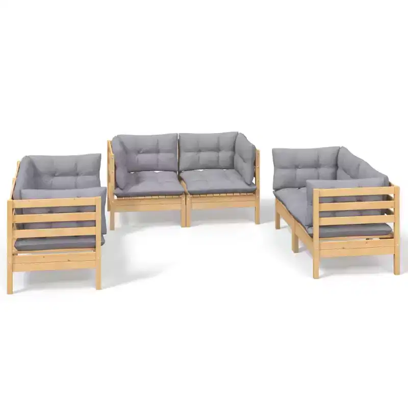 vidaXL Solid Pinewood Patio Lounge Set 6 Piece with Cushions Multi Colors