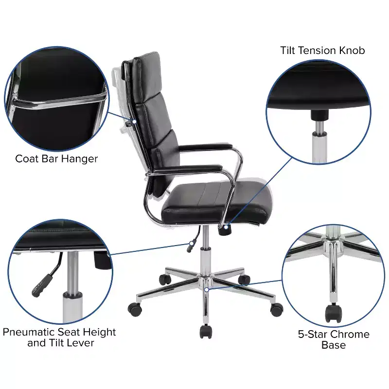 High Panel-Back Ergonomic Office Chair with Padded Metal Arms Executive Swivel Computer Desk Chair