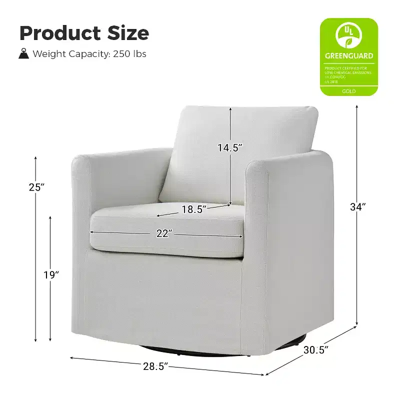 Bernhard Slipcovered Swivel Chair with textured fabric and flared armrests| HULALA HOME