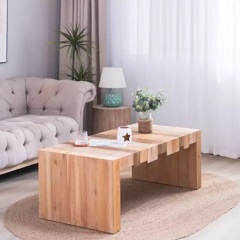 Multicolor Wood Rectangular Coffee Table, Mid-Century Style, 4-Leg Base