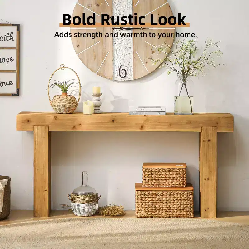 63 Solid Wood Console Table, Rustic Farmhouse Sofa Table, Narrow Hallway Table Accent Table, Natural