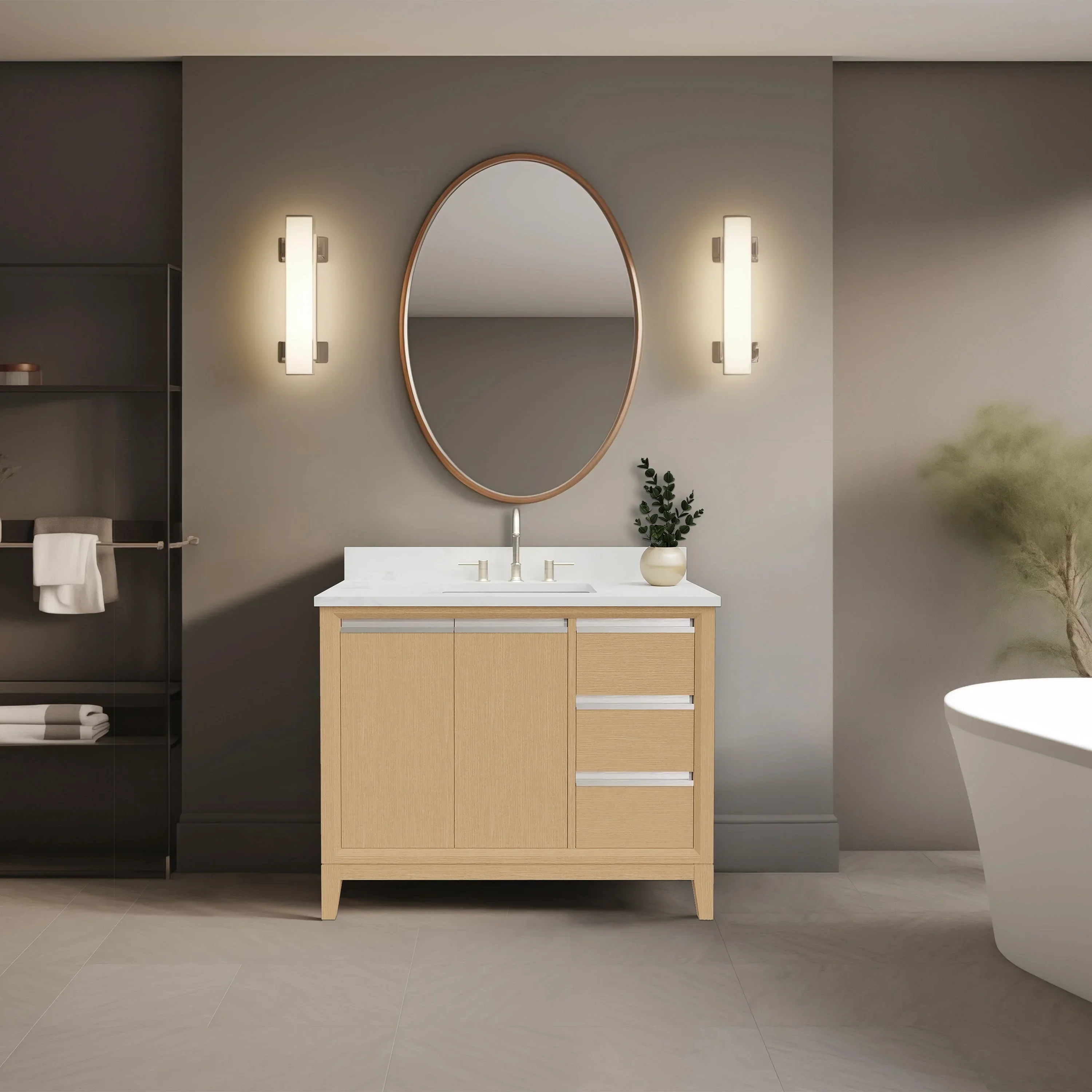 Vanity Art Bathroom Vanity with Ceramic Sink and Engineered Marble Top