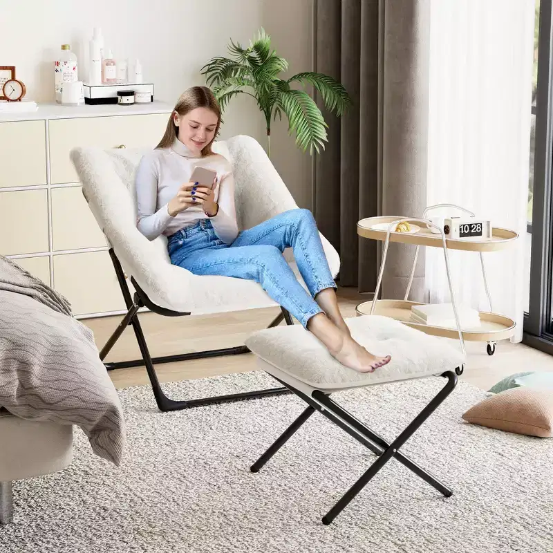 Saucer Chair, Plush Comfy Seat with Non-Slip Base, XL Foldable Lounge Chair for Teens and Adults, Accent Chair for Bedroom Dorm
