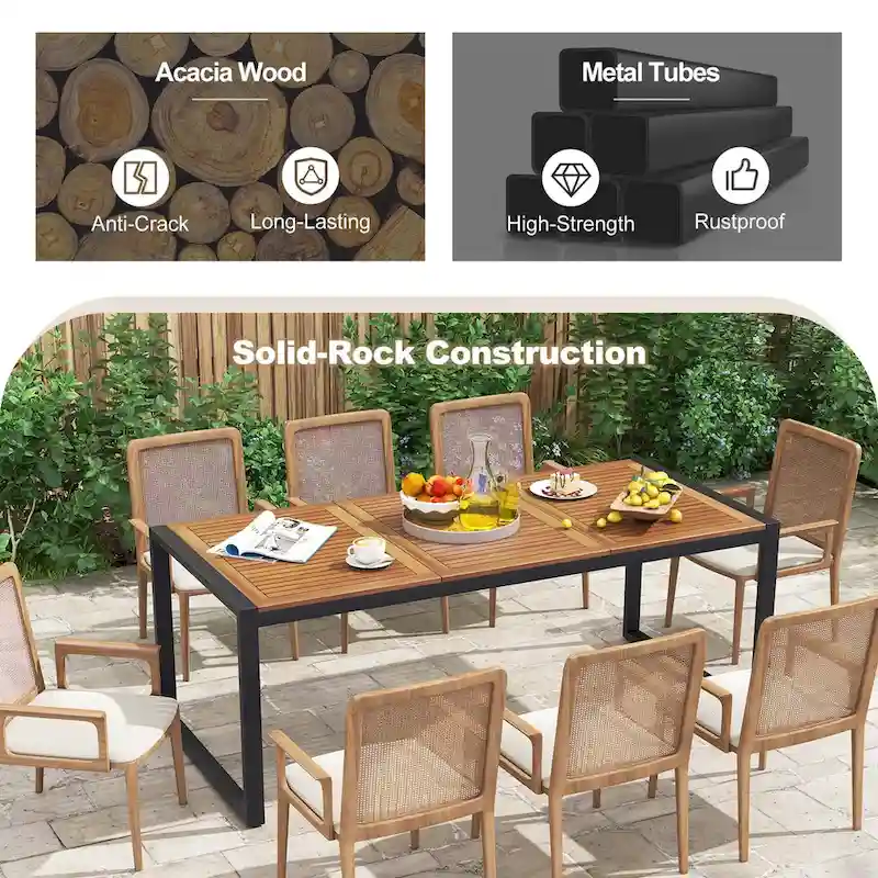 Costway 79 Acacia Wood 8-Person Patio Table with 1.9 Umbrella Hole, - See Details