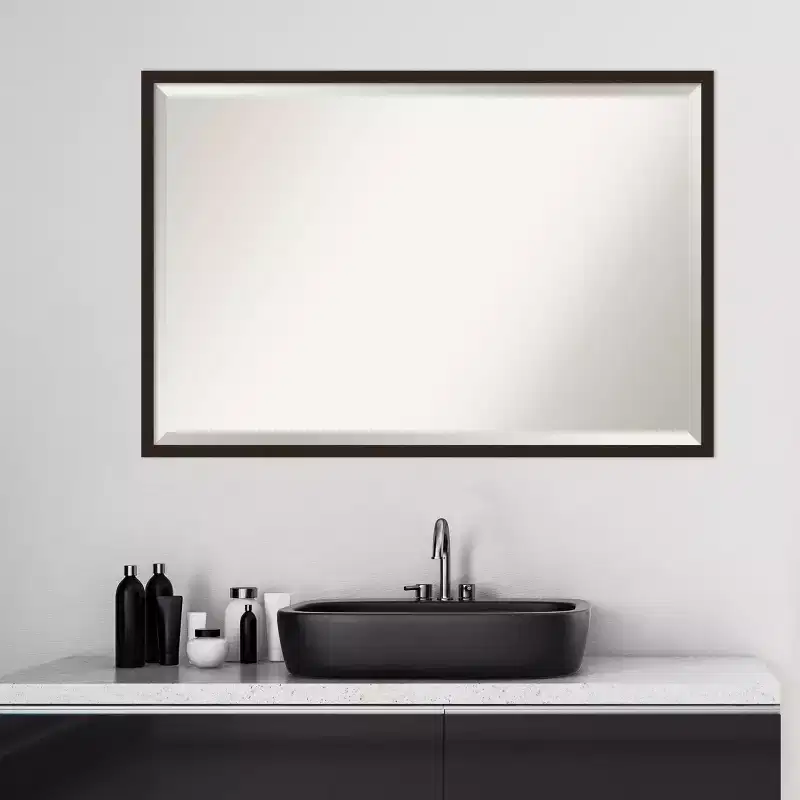 Wood Rectangular Bathroom Wall Mirror 25''H x 37''W