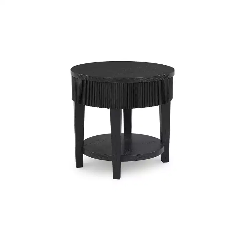 Cylinder End Table with 1 Drawer, Reeded Apron, Dark Charcoal Black, 23
