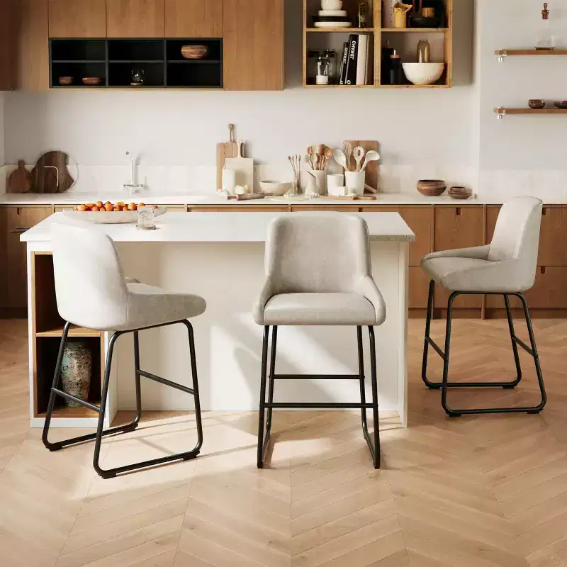 Bar Stools Set of 3, 24 Inch Counter Height Barstools with Back, Modern PU Leather Upholstered Bar Chairs