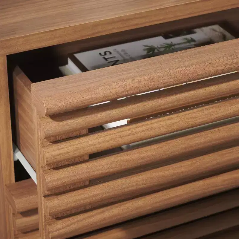 2-Drawer Nightstand with Reeded Wood Detail & Tapered Legs, Walnut Finish