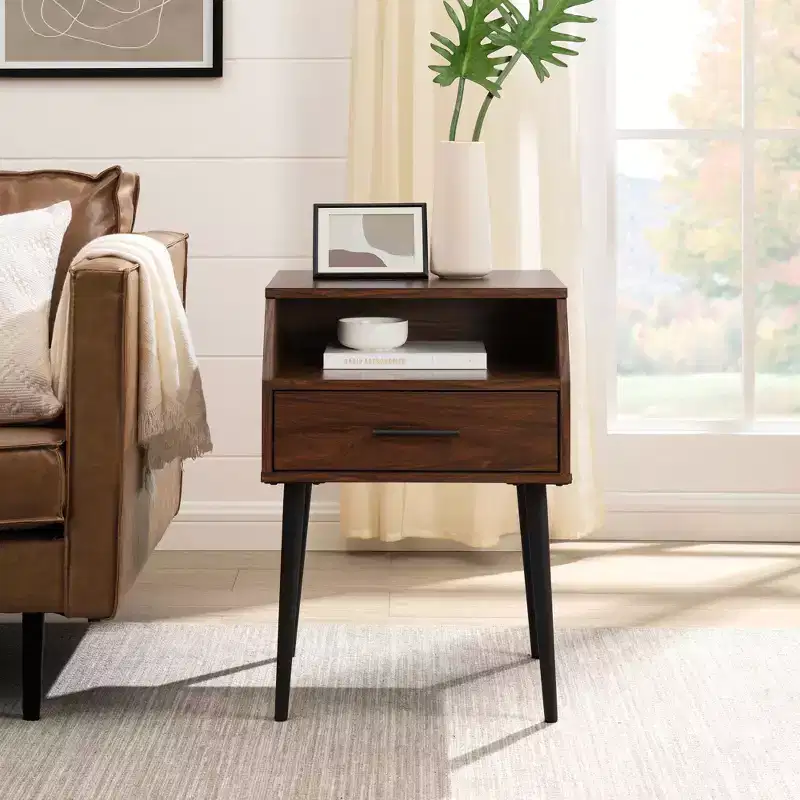 Modern 1-Drawer Angled Side Table Black MDF