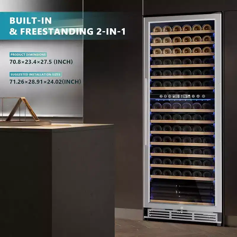 Simzlife 14 cu. ft./160 Bottles Undercounter Beverage Refrigerator, Dual Zone Wine Freestanding Refrigerator