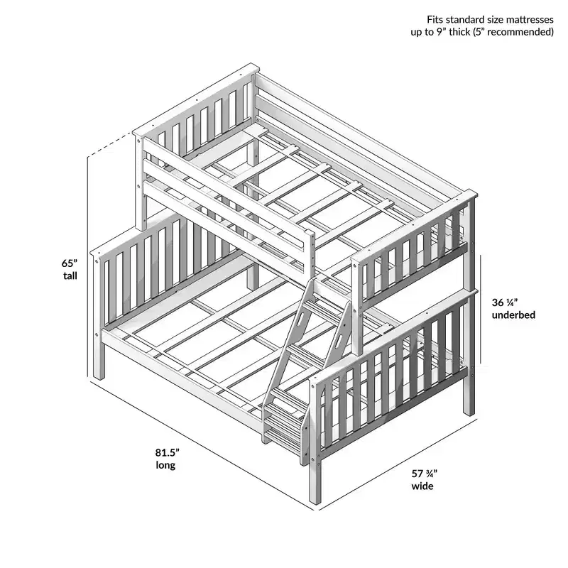 Solid Wood Twin over Full Bunk Bed, No Box Spring Needed, Low VOC, 400 lb Capacity
