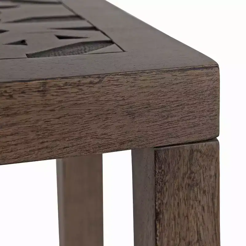 Boho-Chic Engraved Solid Mango Wood Side Table, 20x14x26, Gray Wash