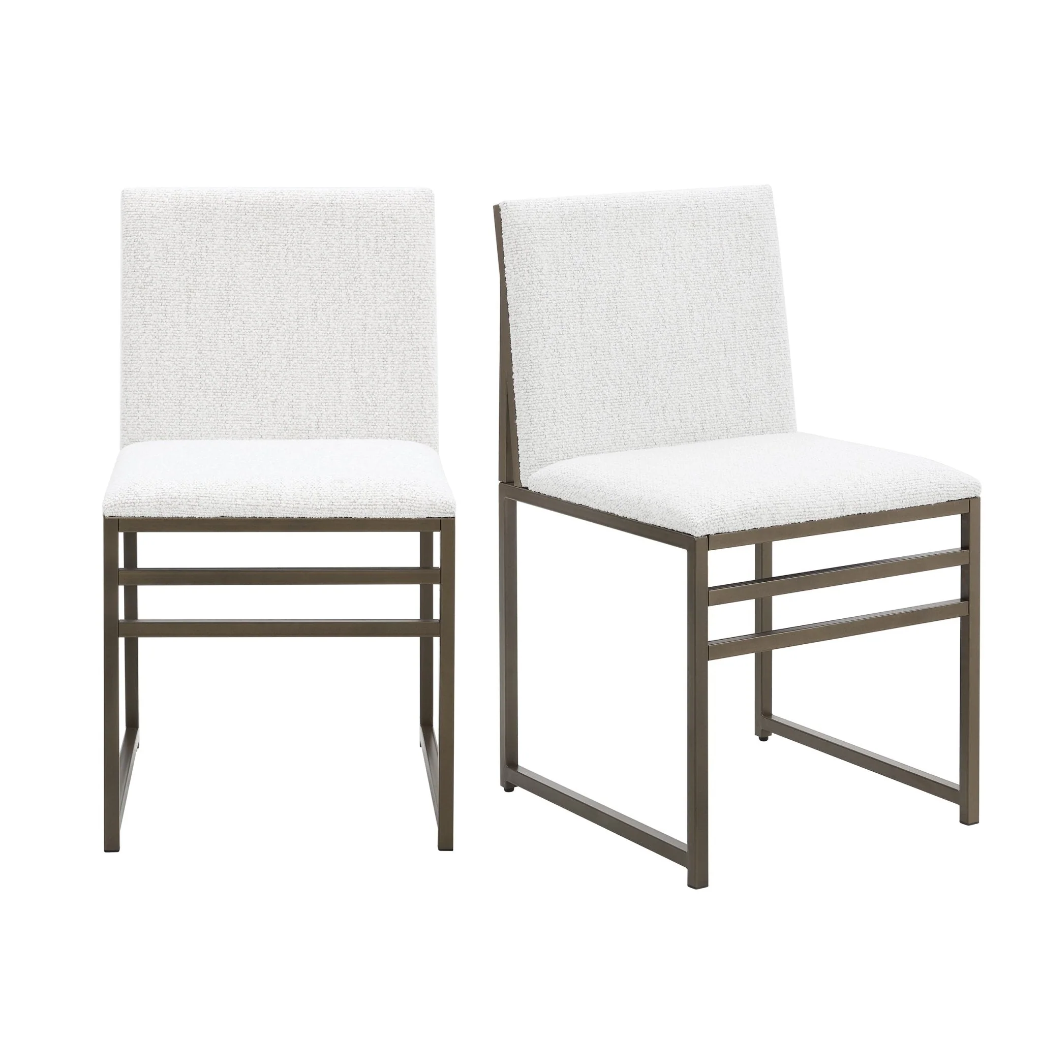 Modern Ivory Boucle Dining Chair with Black Metal Frame for Dining Room