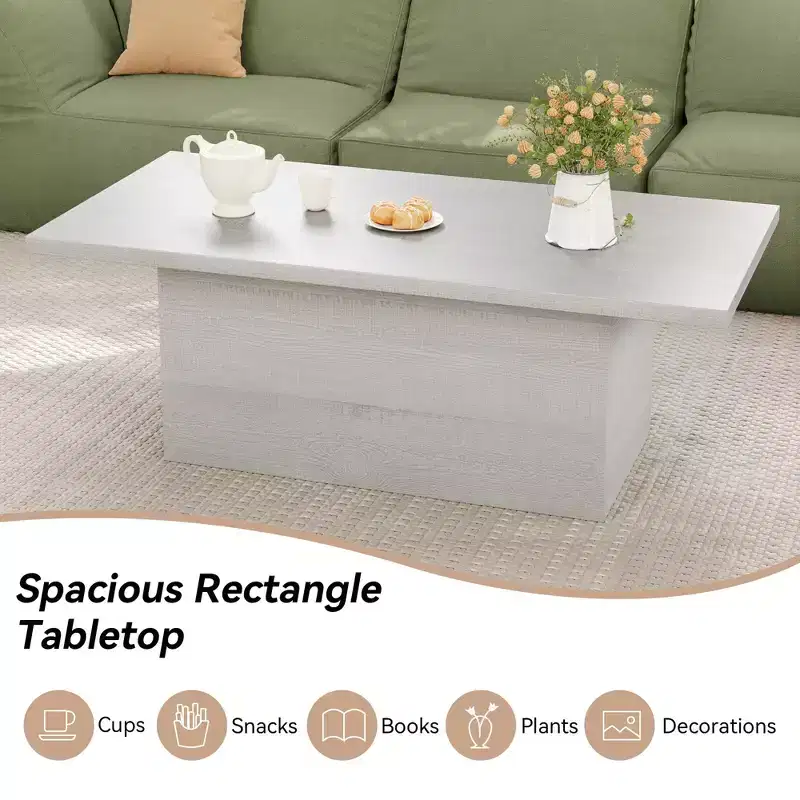 Rectangular Coffee Table, 47.25-Inch Modern Solid Wood Medium Coffee Table, Wooden Farmhouse Rustic Cocktail Coffee Table