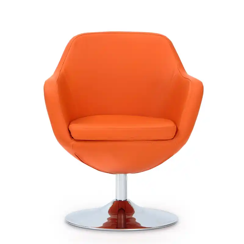 Polished Chrome Faux Leather Swivel Accent Chair