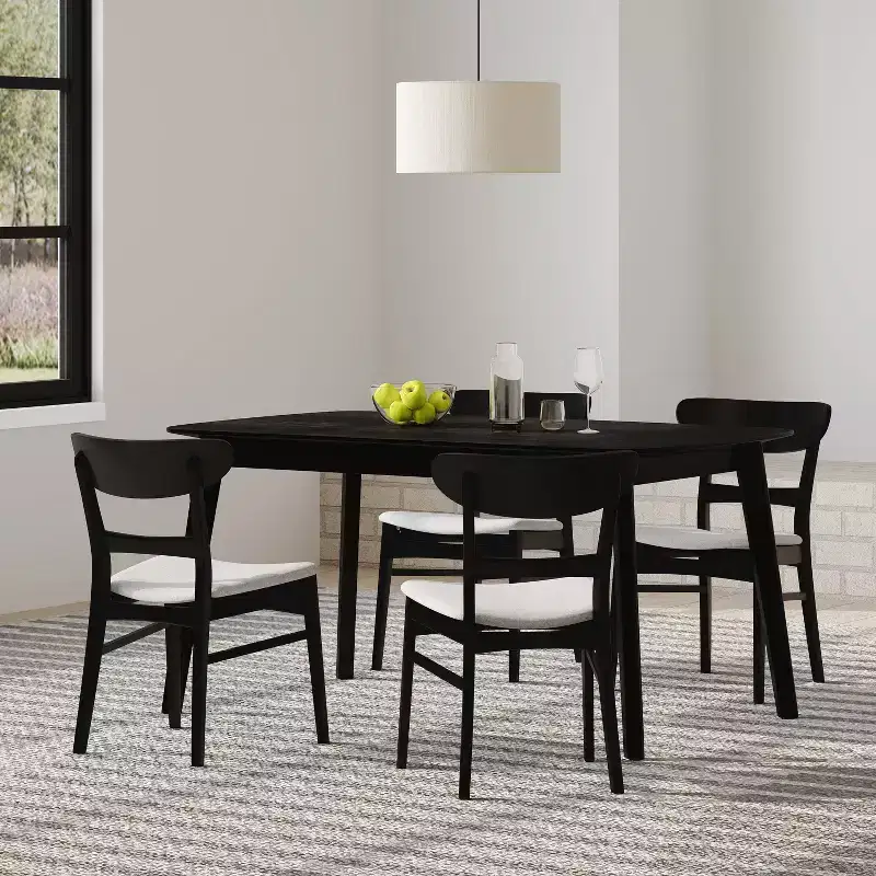 GDFStudio Dimick Mid Century Modern Fabric Upholstered Wood 5 Piece Dining Set