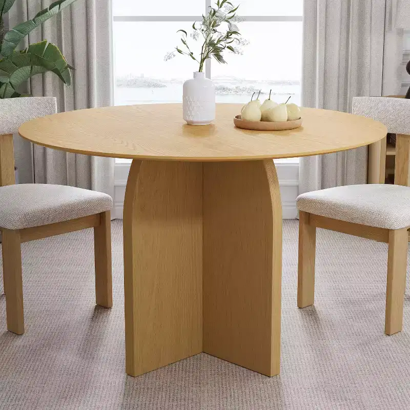 45 x45 Solid Wood Round Dining Table with Natural Finish and Elegant Arched Legs for Modern Dining Rooms & Kitchens