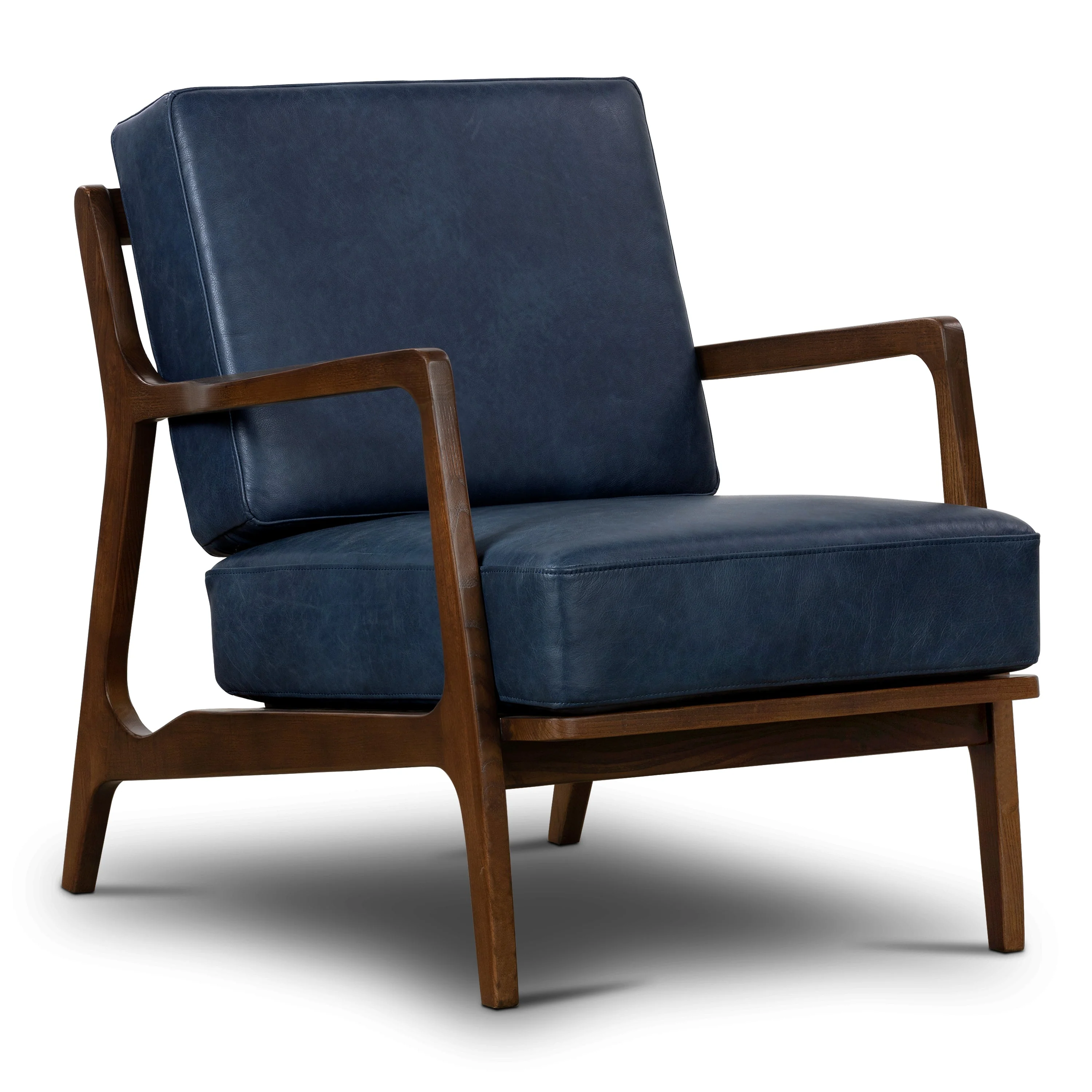Modern Midnight Blue Leather Lounge Chair with Kiln-Dried Wood Frame