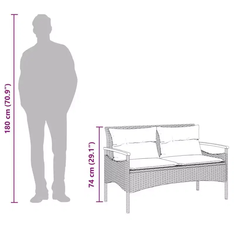 vidaXL Patio Bench with Cushions 45.7x24.6x29.1 Black Poly Rattan - Black
