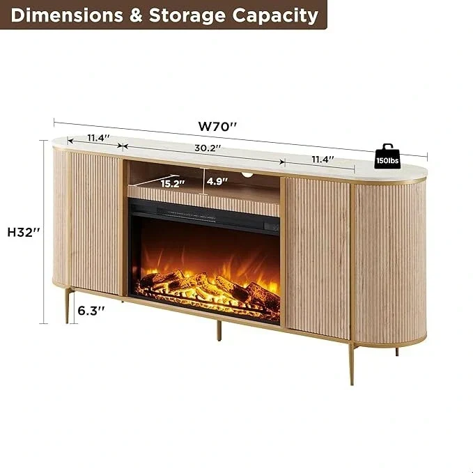 70  Modern Luxury Fireplace TV Stand, Entertainment Center, TV Console